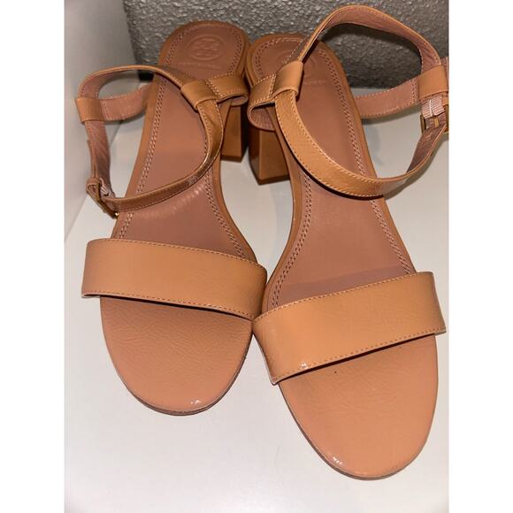 Tory Burch Laurel Preppy Academia Old Money Ankle Strap Tan Strappy Block Heels - Picture 8 of 9